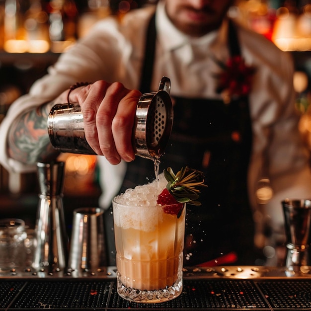 Photo a professional bartender creating a signature cocktail