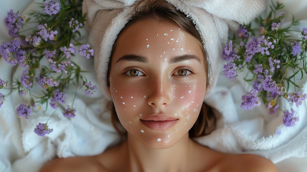 professional beauty photograph of pretty caucasian girl with flawless skin lying down