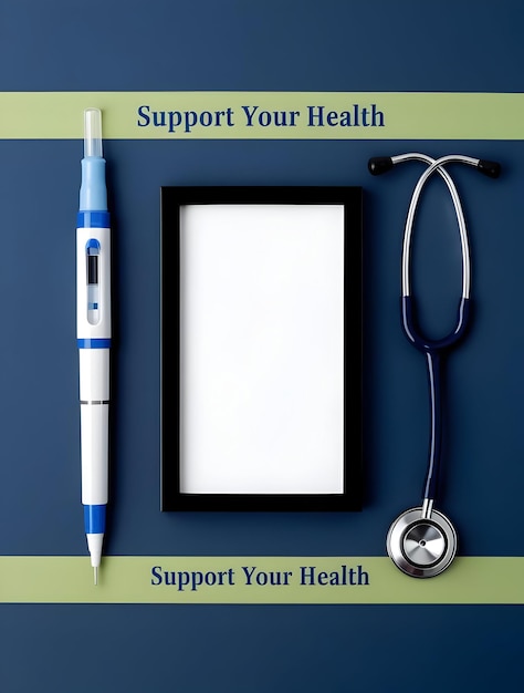 Professional Border Frame Design Featuring Insulin Pen Stethoscope with Support Your Health Id