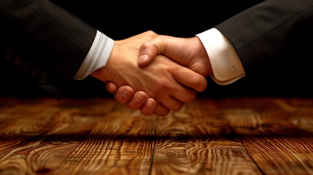 Professional Business Handshake on Wooden Table