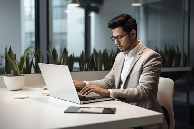 Professional business man working on a laptop computer