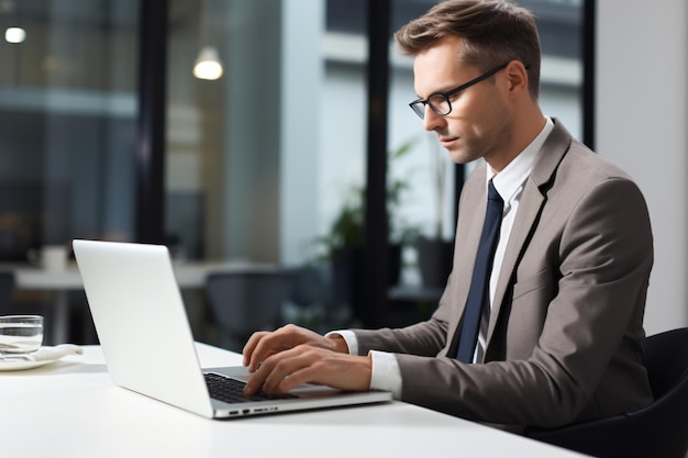 Professional business man working on a laptop computer