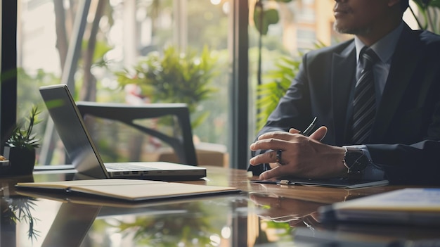 Professional Businessman Collaboration Meeting at Table with Laptop