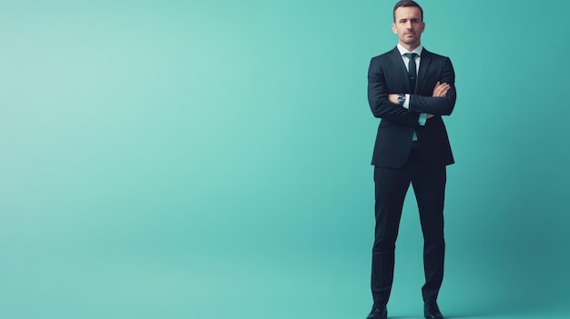 Photo professional businessman in formal attire standing confidently against a solid color background