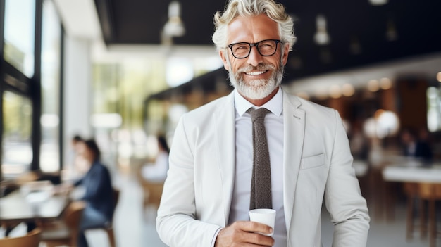 Photo professional businessman in glasses and white shirt working in modern office environment