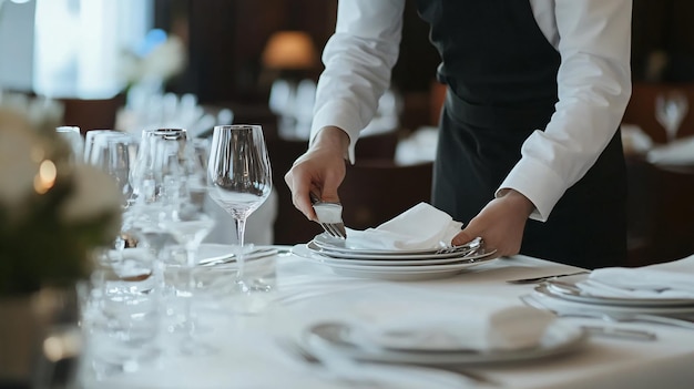 Photo professional butler courses setting the table with people