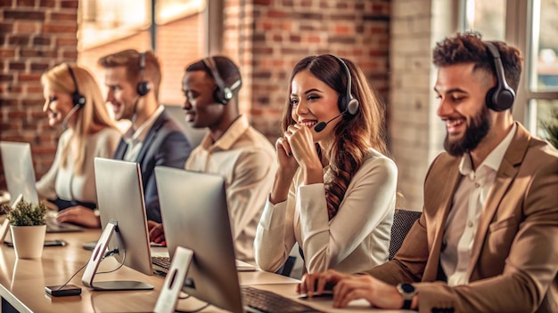 Photo professional call center agents working in a modern office