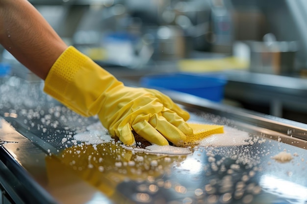 Professional Chef Demonstrating Kitchen Hygiene Best Practices Cleaning Kitchen Surfaces with