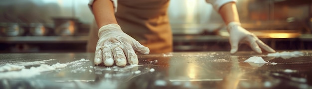 Photo professional chef maintaining cleanliness and hygiene in a commercial kitchen ensuring food safety