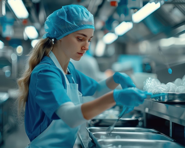 Professional Chef Maintaining Order and Cleanliness in a Commercial Kitchen Demonstrating Food