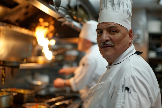 Photo a professional chef making dish in the kitchen