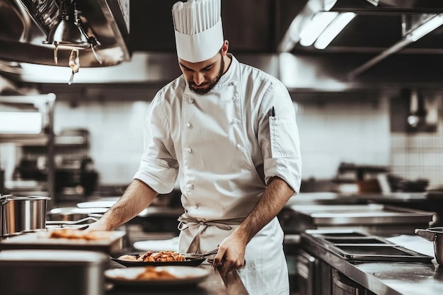 Professional chef preparing gourmet dish in a modern kitchen