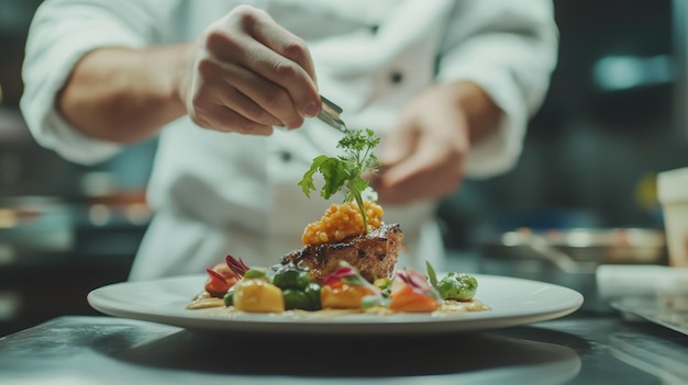 Professional chef presenting a beautifully plated dish