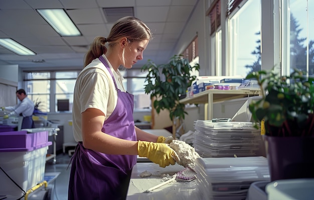 Photo professional cleaning staff maintaining office hygiene