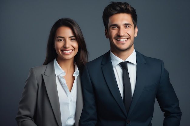 Professional Collaboration Business Partners Posing Against Gray Background Generative AI