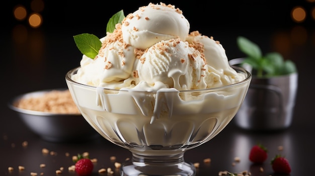 Professional color graded food photography of vanilla ice cream