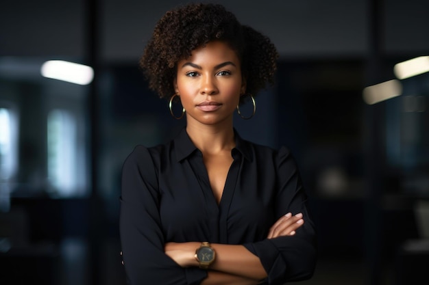 Professional confident and multicultural businesswoman standing in an office with her hands on hips