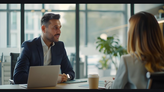 Professional Corporate Consultant Engaging with Client in Modern Stylish Office Setting