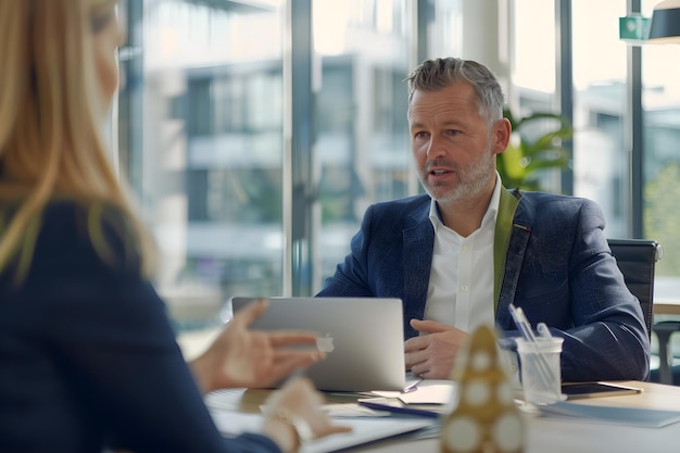 Photo professional corporate consultant engaging with client in modern stylish office setting