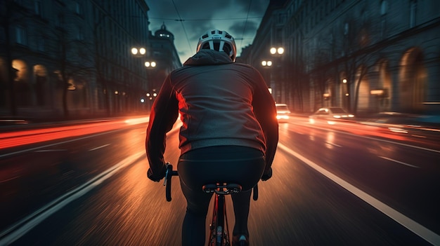 Professional cyclist during fog and twilight