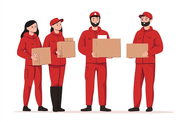 Photo professional delivery team holding packages in uniforms representing diverse courier and logistics