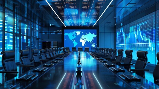 Photo professional discussion meeting room with large projection screen