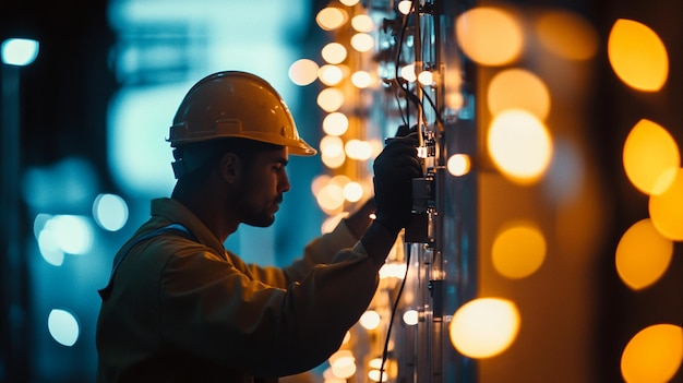 A professional Electrician working in a building