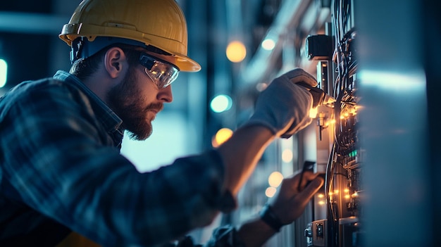 A professional Electrician working in a building