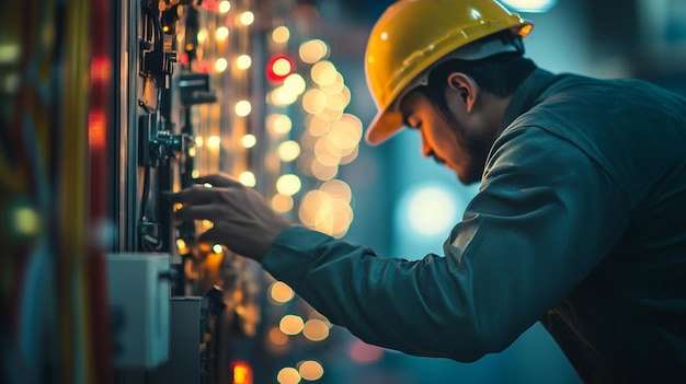 A professional Electrician working in a building