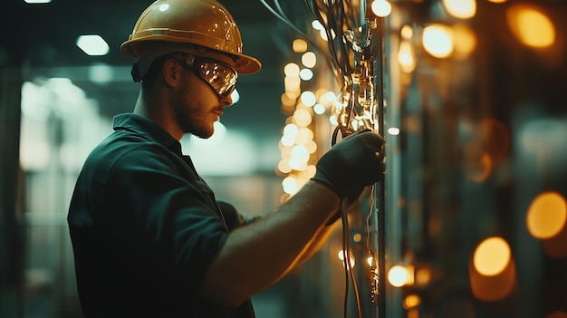 A professional Electrician working in a building