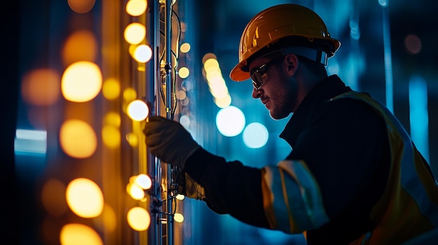 A professional Electrician working in a building