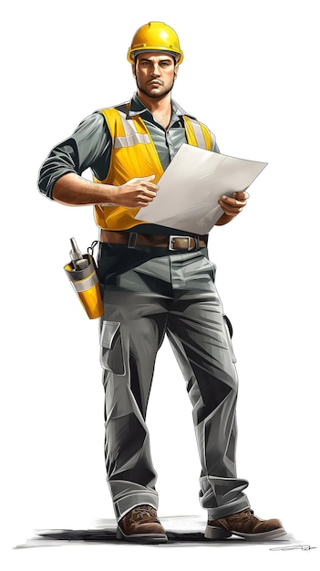 Professional Engineer in Safety Gear Holding Blueprint