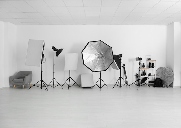 Professional equipment in modern photo studio