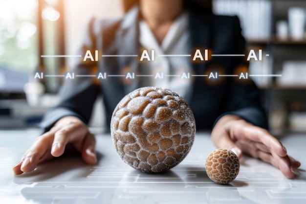 Professional Explaining AI Concepts with Visual Aids in a Bright Conference Room