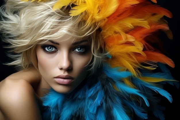 Professional fashion photography stylish model with perfect makeup and expressive colorful glamour