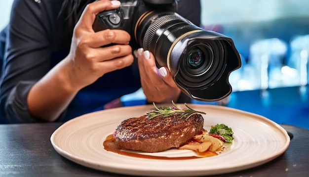 Photo a professional food photographer shooting highquality images of steak dishes for restaurant menus