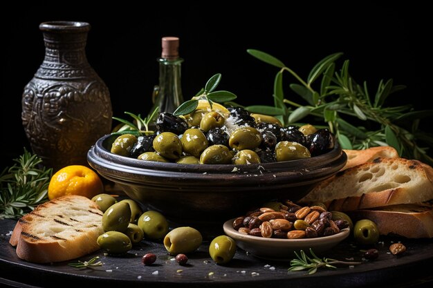 Photo professional food photography of a bowl with olives