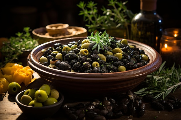 Photo professional food photography of a bowl with olives