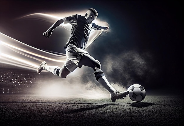 Professional football or soccer player in action on stadium Generate Ai