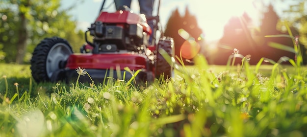 Professional Gardener Maintaining Lawn Mower for Smooth Operation in a Lush Garden