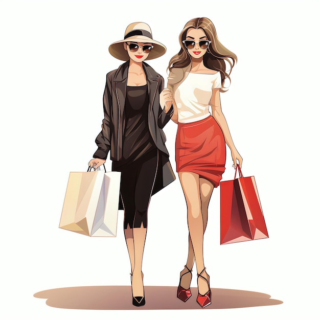 Professional Graphic Vector of Shopping Girls Full Body