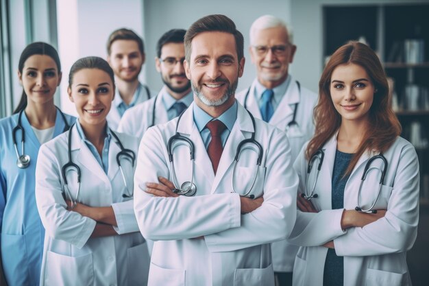 Professional group of doctors standing and smiling