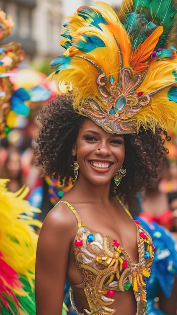 Professional half body portrait of sensual and beautiful brazilian woman during Rio carnival