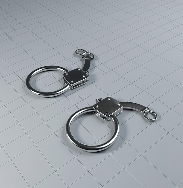 Professional handcuffs on a neutral background symbolizing law enforcement and security