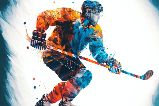 Professional ice hockey competitions athlete with hockey stick generative ai