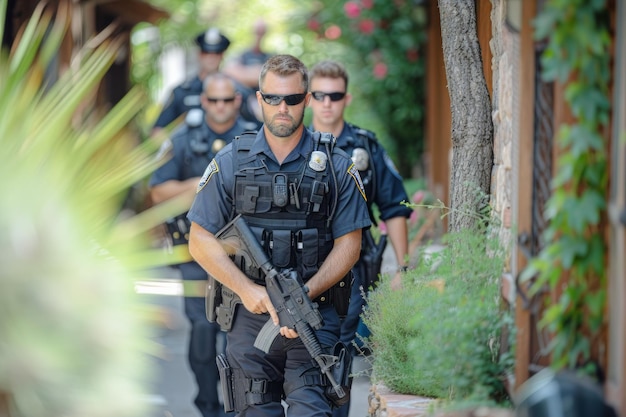 Professional image of a group of police officers walking down a street