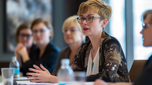 Professional and inclusive nonbinary executive business meeting with diverse gender diversity and workplace collaboration in a corporate boardroom session Glasses