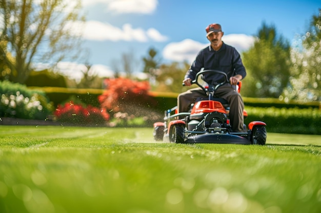 Professional Landscaper Operating Heavy Duty Lawnmower on Large Estate Power and Efficiency Showcase