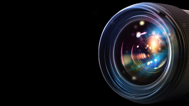 Professional lens of reflex camera with light effects