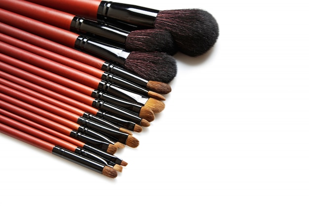 Professional makeup brushes with natural fur